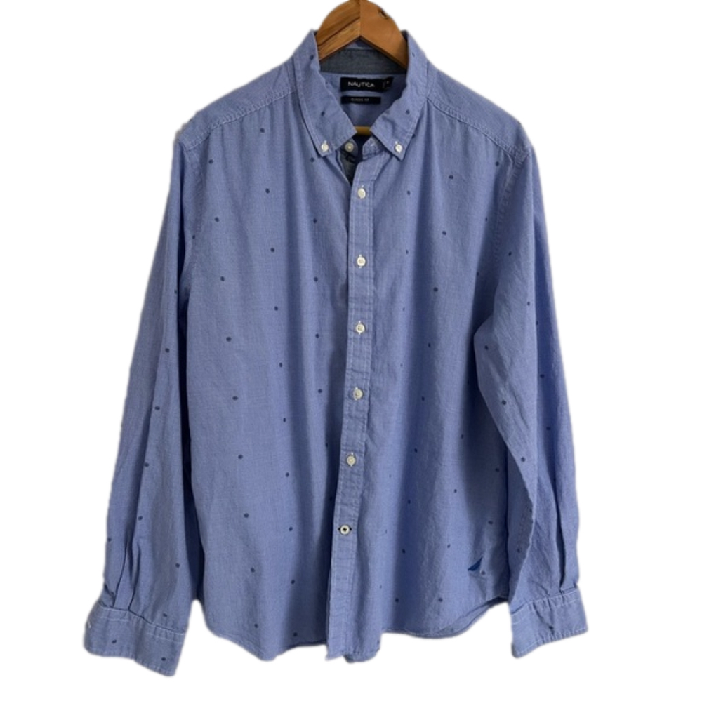 Men’s Nautica Blue & White Checked Button Down Long Sleeve Shirt Size XL